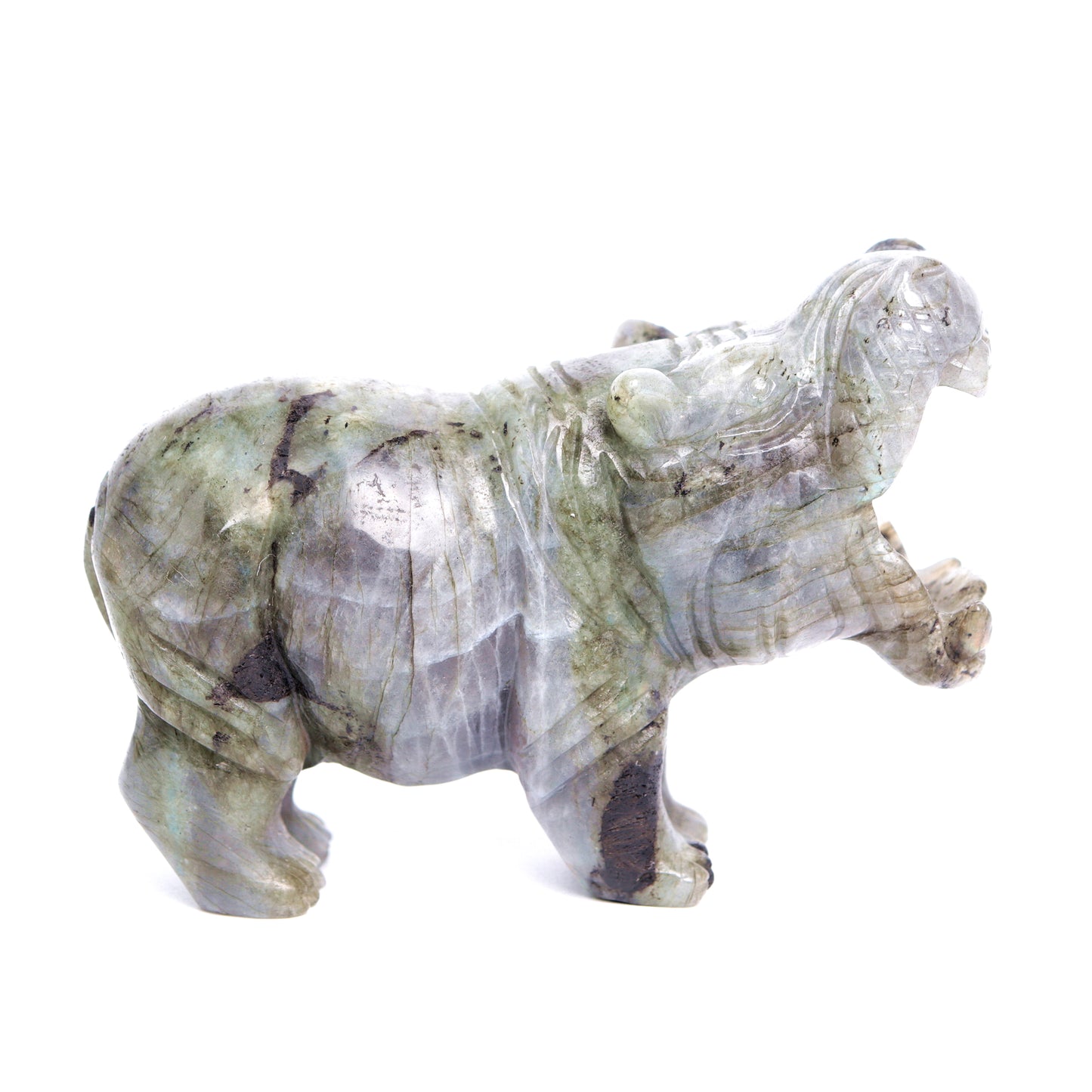 4" Labradorite Carved Hippo Figurine Realistic Crystal Healing Quartz Decor