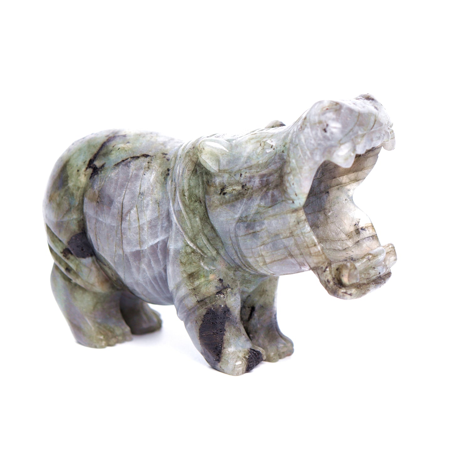 4" Labradorite Carved Hippo Figurine Realistic Crystal Healing Quartz Decor