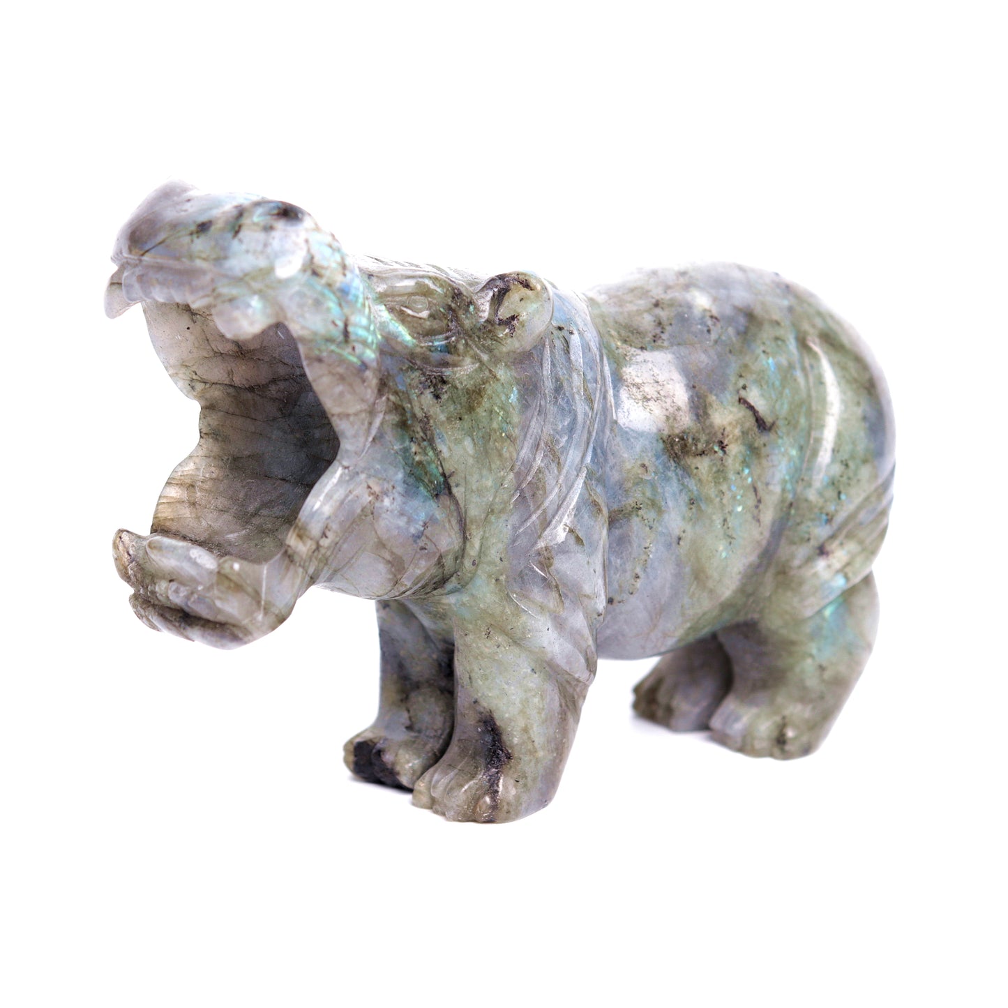 4" Labradorite Carved Hippo Figurine Realistic Crystal Healing Quartz Decor