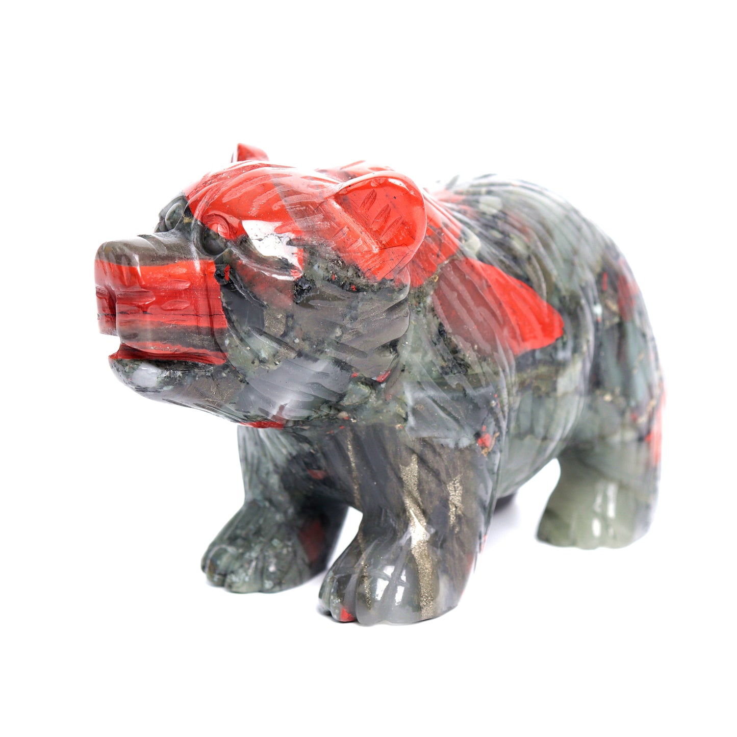 5.2" Bloodstone Crystal Bear Figurine Realistic Healing Quartz Decor