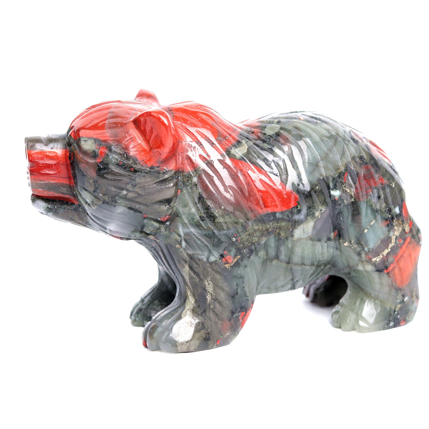 5.2" Bloodstone Crystal Bear Figurine Realistic Healing Quartz Decor