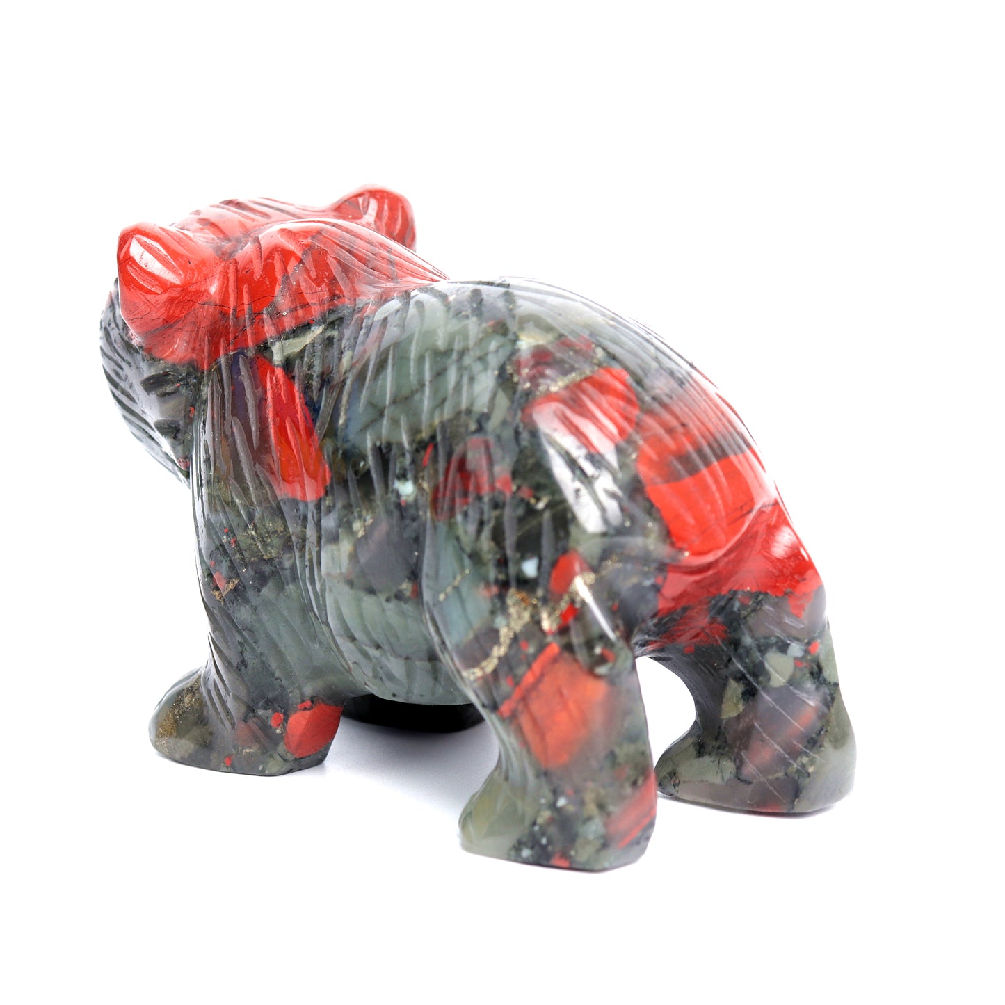 5.2" Bloodstone Crystal Bear Figurine Realistic Healing Quartz Decor