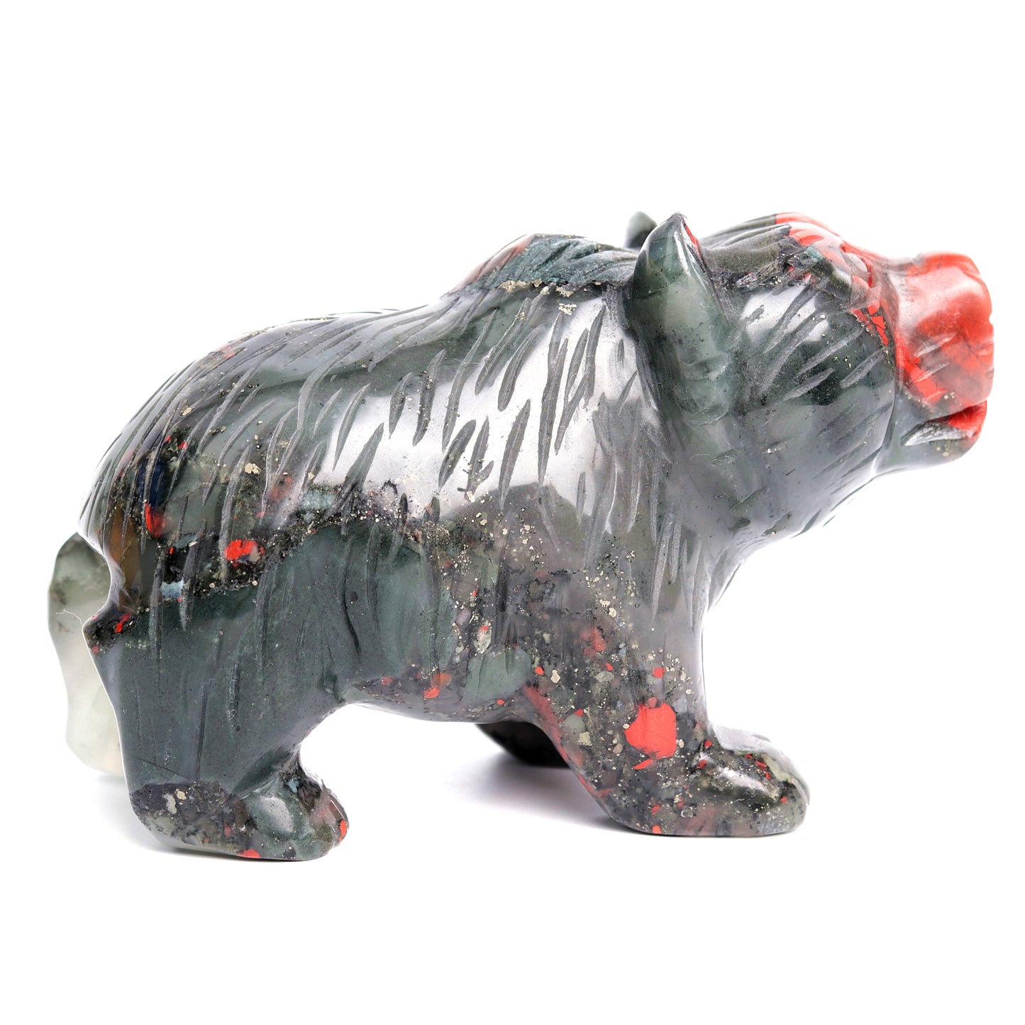 5" Bloodstone Carved Crystal Bear Statue Realistic Healing Quartz Decor