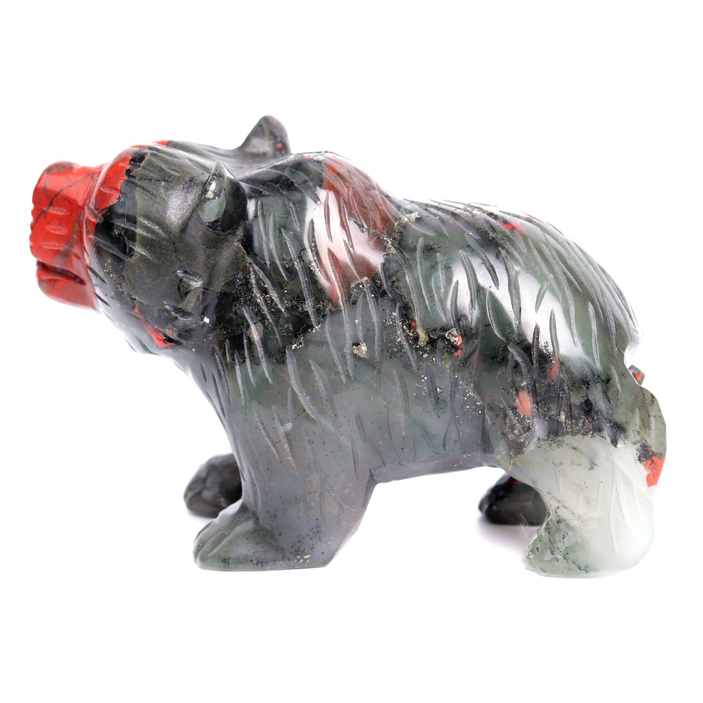 5" Bloodstone Carved Crystal Bear Statue Realistic Healing Quartz Decor