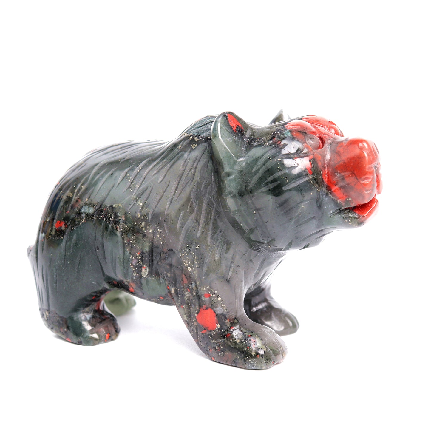 5" Bloodstone Carved Crystal Bear Statue Realistic Healing Quartz Decor