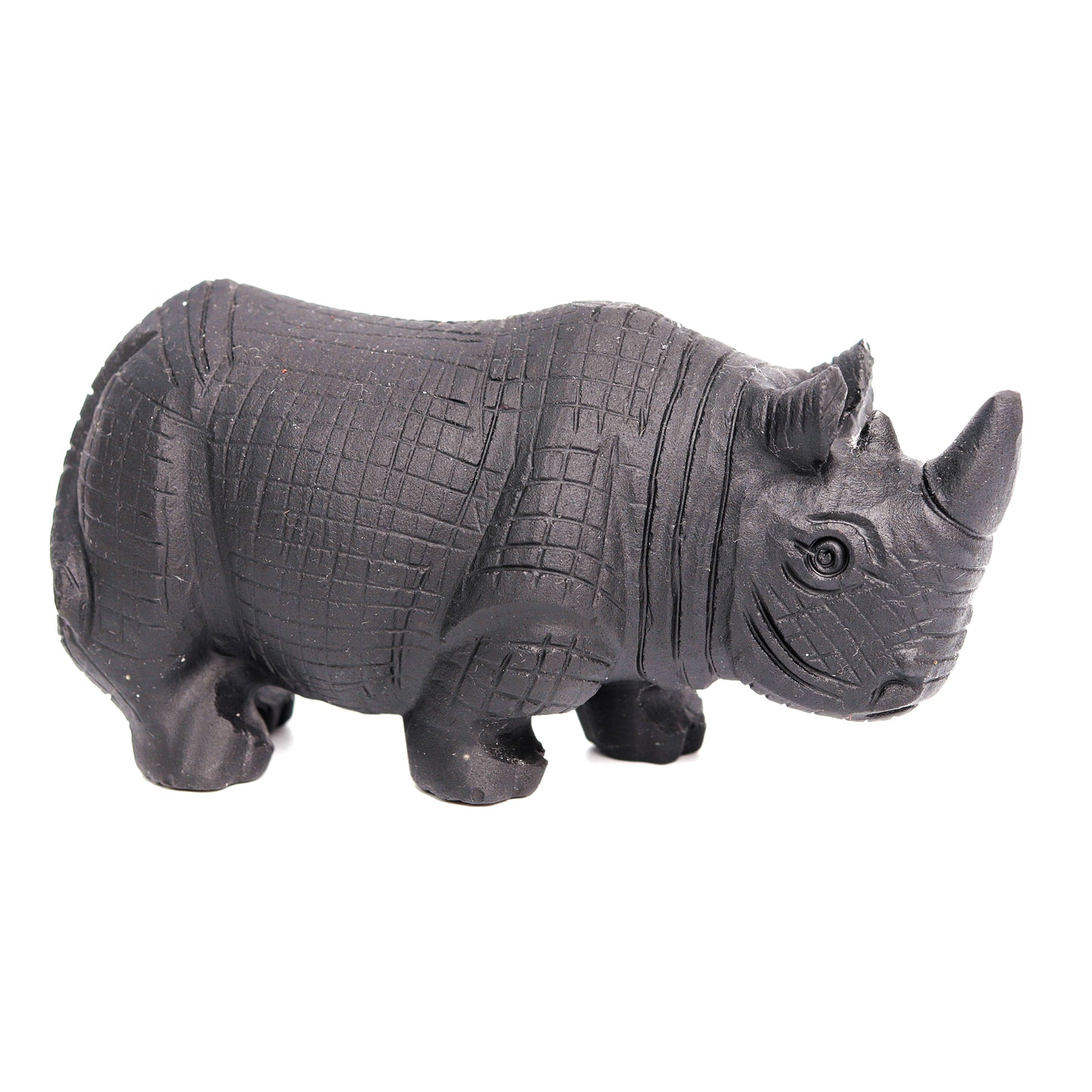 4" Black Obsidian Carved Rhino Figurine Realistic Crystal Healing Quartz Decor