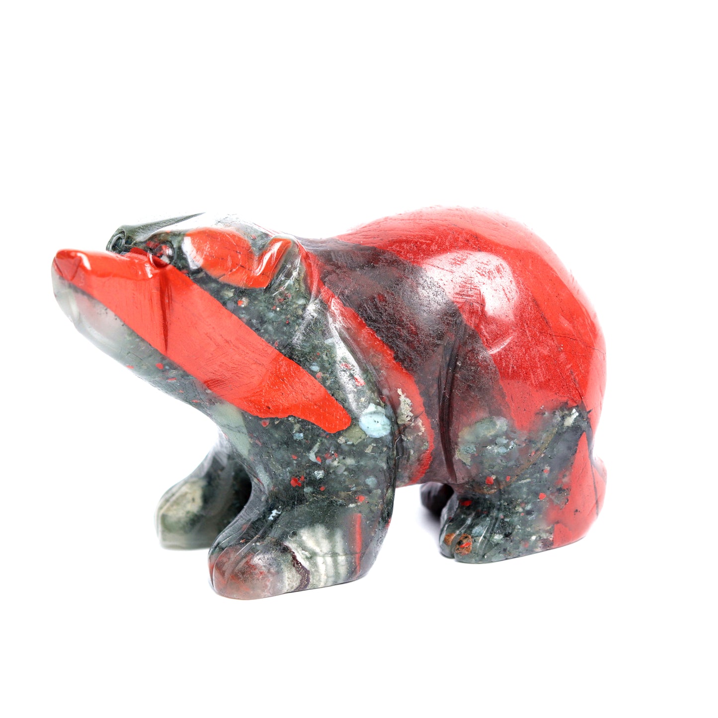 3.2" Bloodstone Crystal Bear Figurine Realistic Healing Quartz Decor