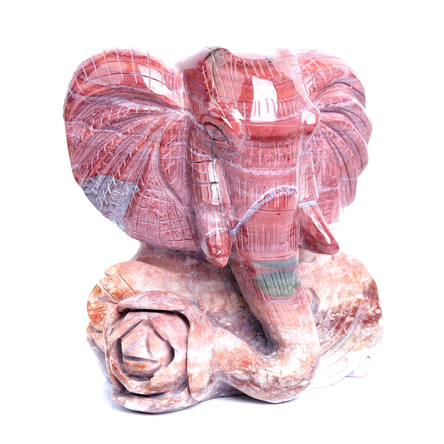 3.3lb Ocean Jasper Carved Elephant Sculpture Realistic Crystal Healing Quartz Decor
