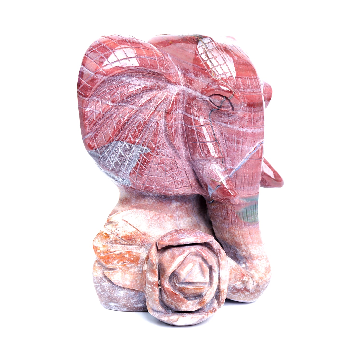 3.3lb Ocean Jasper Carved Elephant Sculpture Realistic Crystal Healing Quartz Decor