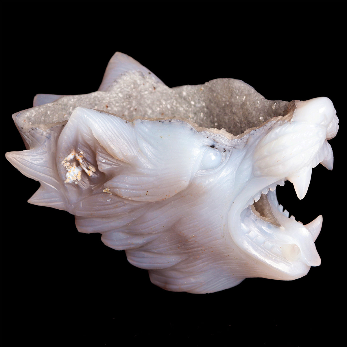 druzy agate wolf head