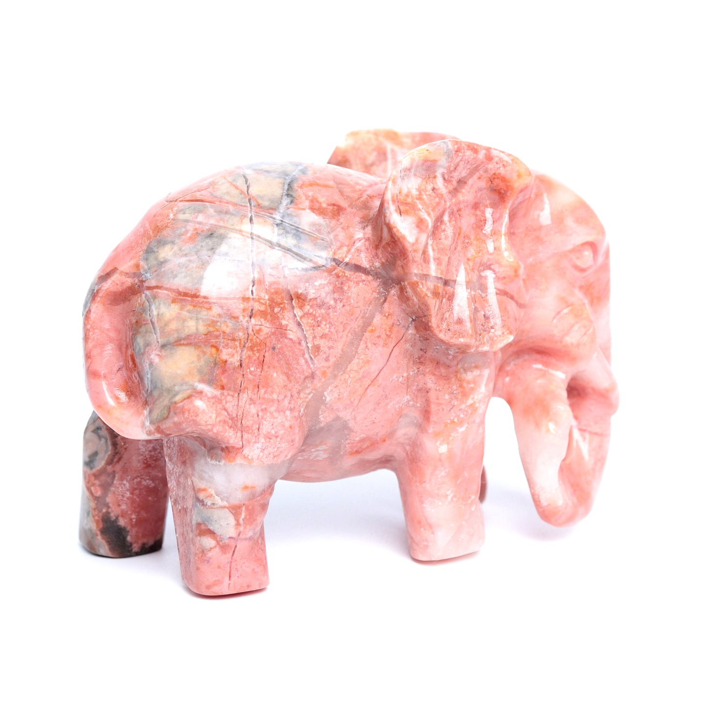 3.8" Rhodonite Carved Elephant Figurine Realistic Crystal Healing Quartz Decor