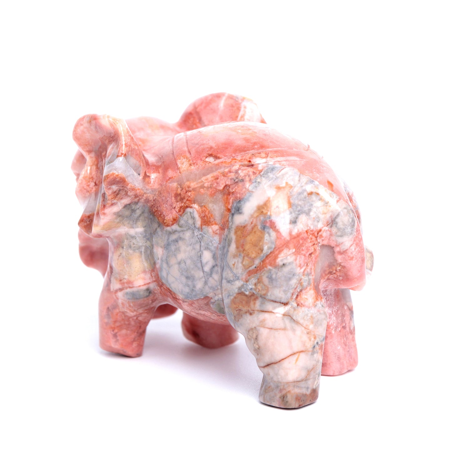 3.8" Rhodonite Carved Elephant Figurine Realistic Crystal Healing Quartz Decor