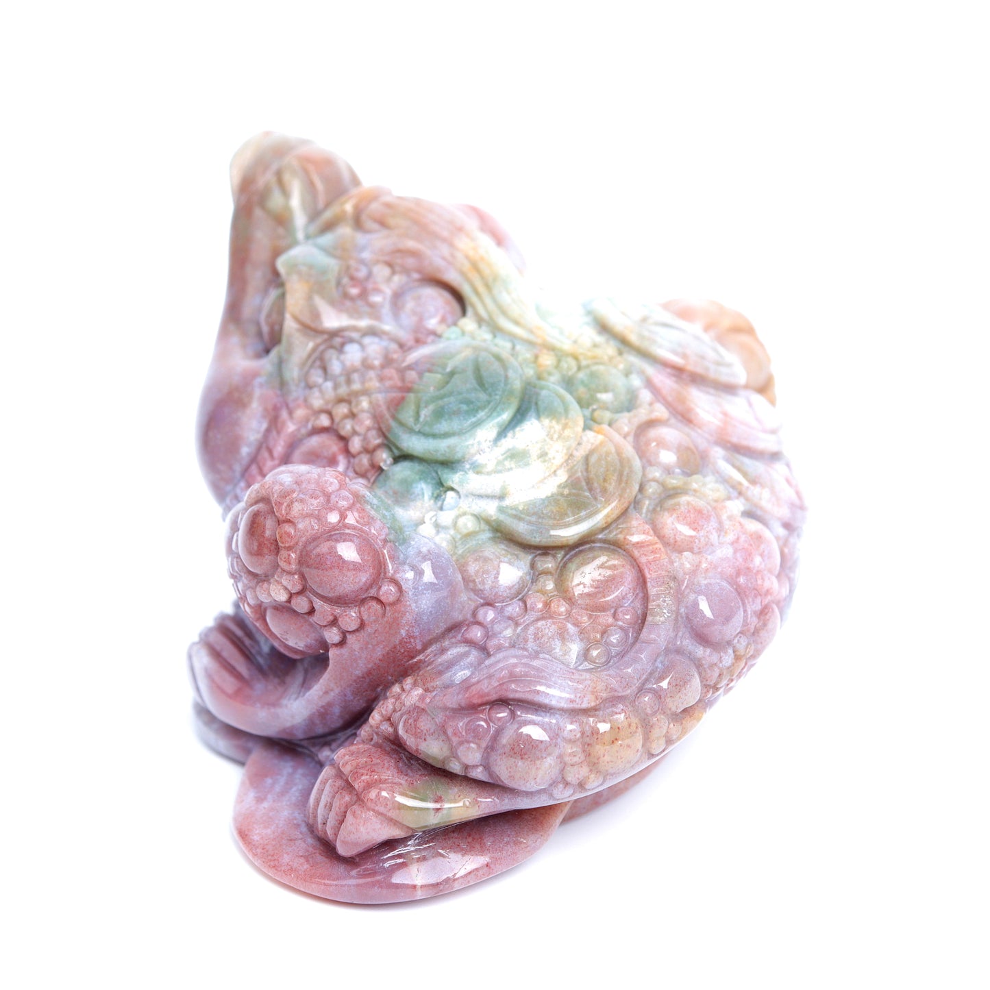 4" Ocean Jasper Carved Money Toad Figurine Realistic Crystal Healing Quartz Decor