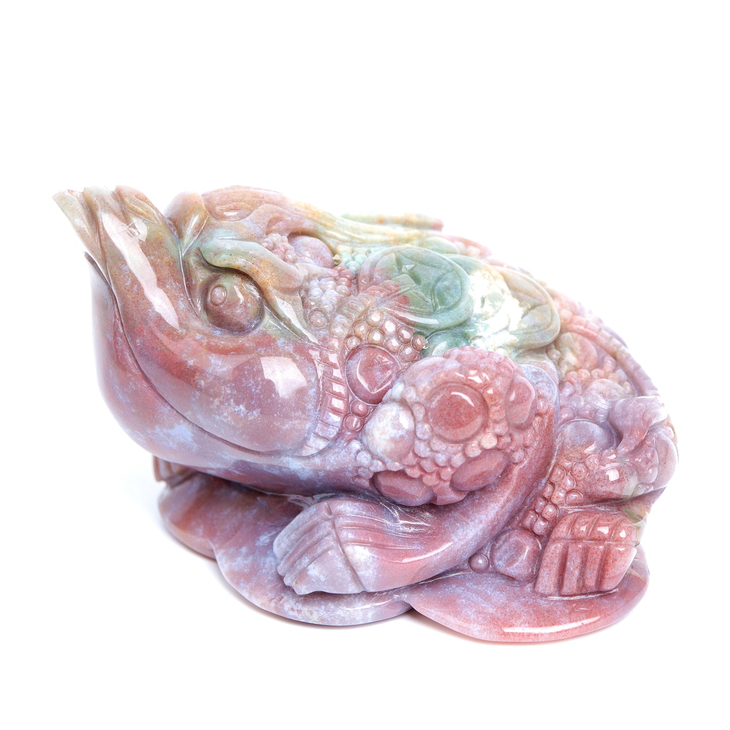 4" Ocean Jasper Carved Money Toad Figurine Realistic Crystal Healing Quartz Decor