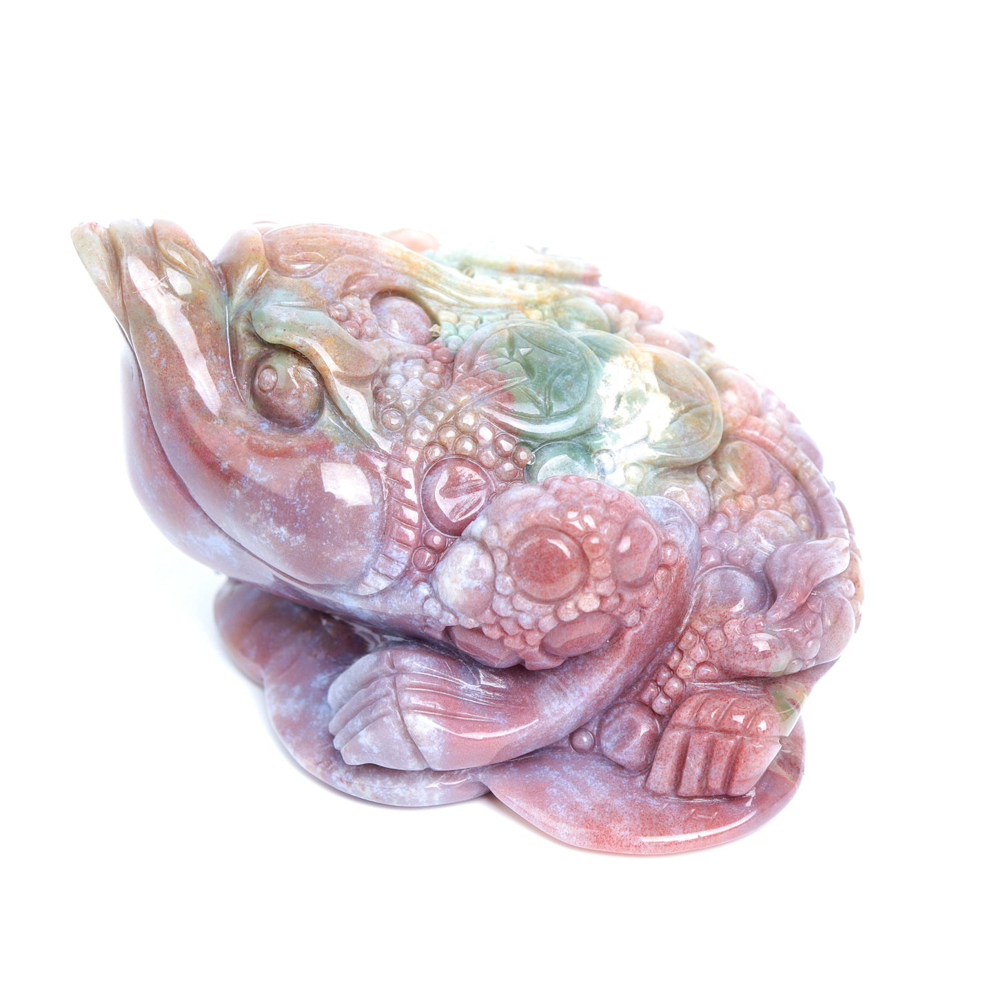 4" Ocean Jasper Carved Money Toad Figurine Realistic Crystal Healing Quartz Decor