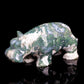 5" Moss Agate Carved Hippo Figurine Realistic Crystal Healing Quartz Decor