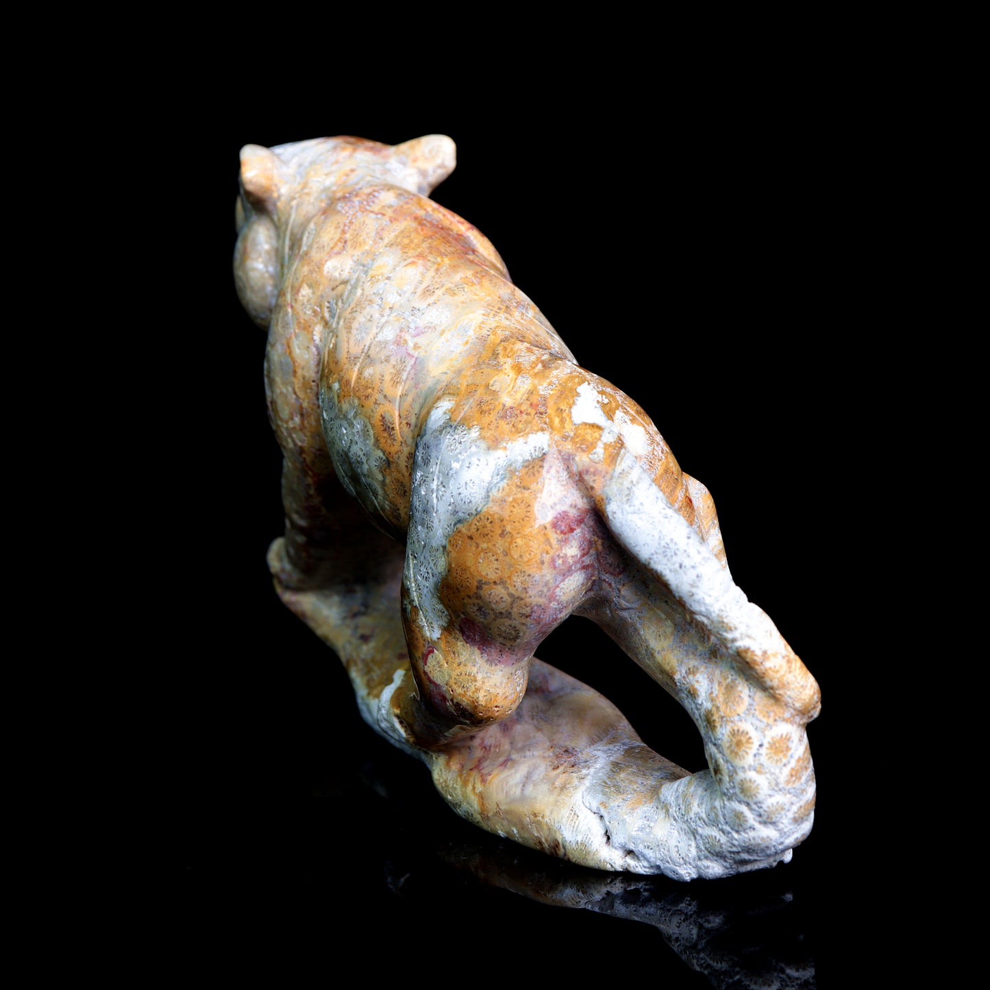 7" Coral Jade Carved Tiger Sculpture Realistic Crystal Healing Quartz Decor