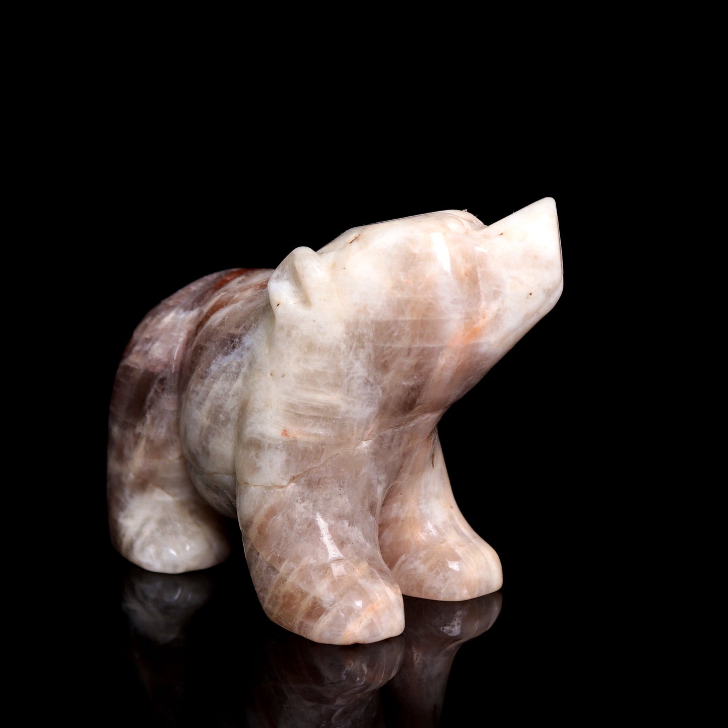 3" Moonstone Carved Bear Figurine Realistic Crystal Healing Quartz Decor