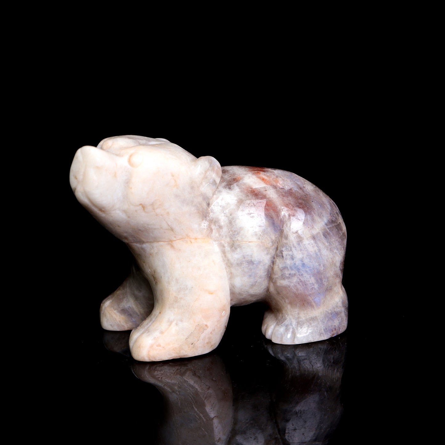 3" Moonstone Carved Bear Figurine Realistic Crystal Healing Quartz Decor