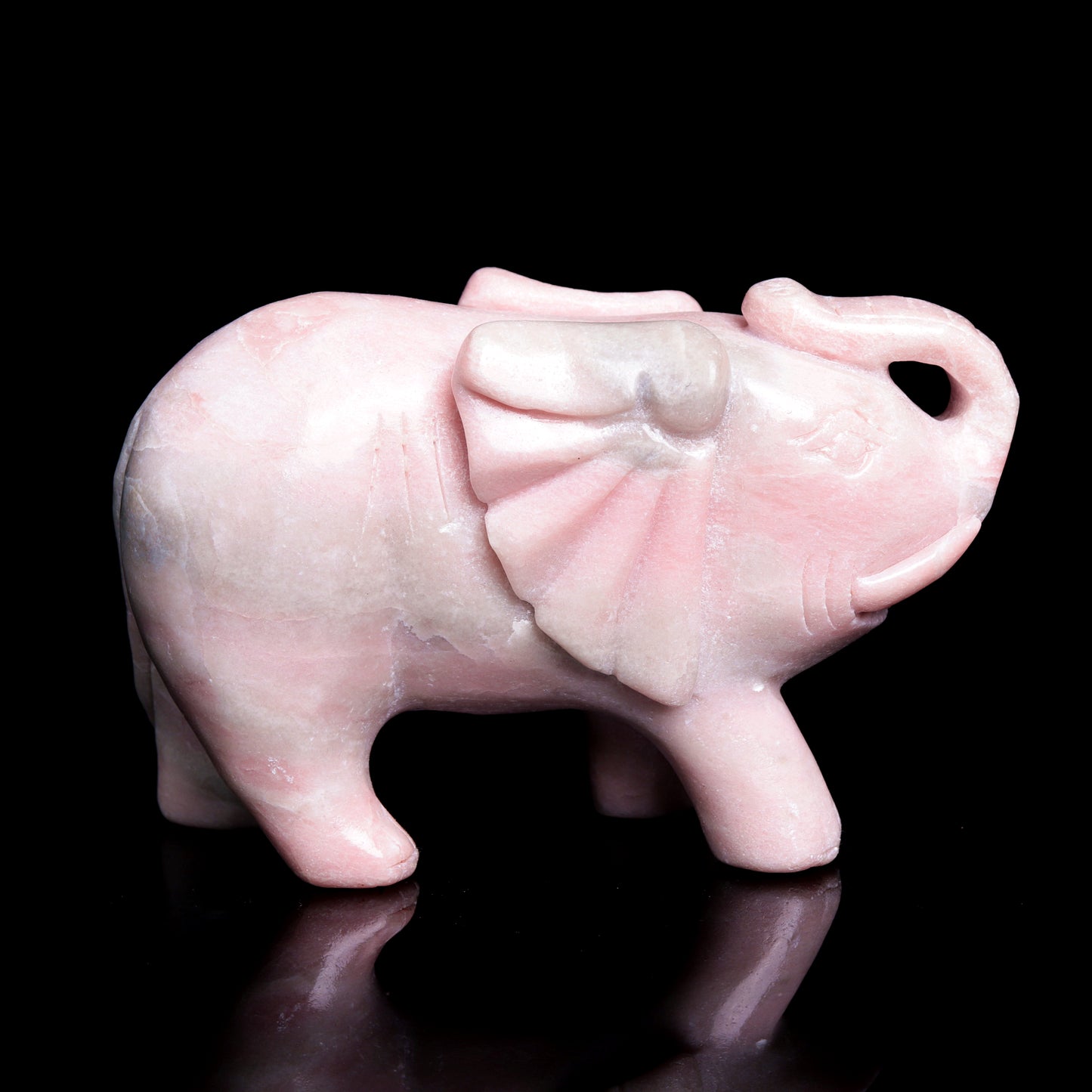 5" Pink Opal Carved Elephant Figurine Realistic Crystal Healing Quartz Decor
