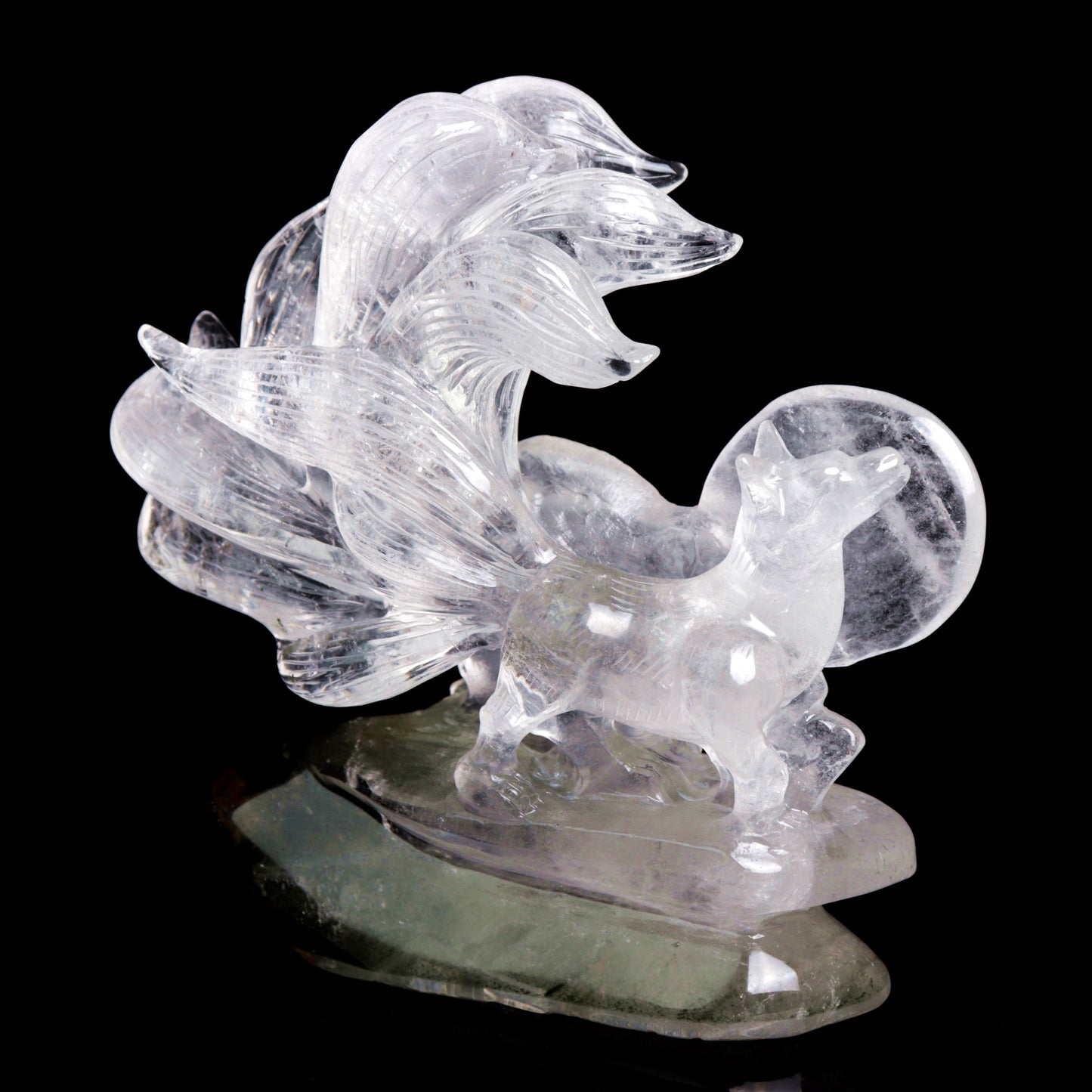 Masterpiece: 7.5" Garden Quartz Crystal Nine Tail Fox Figurine Gift Decor