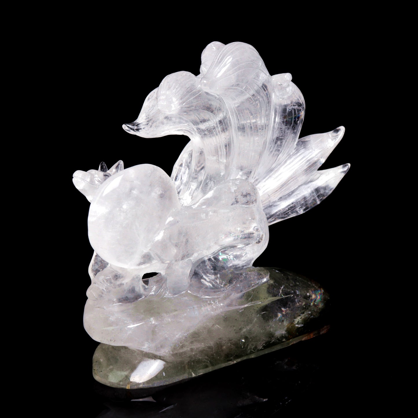 Masterpiece: 7.5" Garden Quartz Crystal Nine Tail Fox Figurine Gift Decor