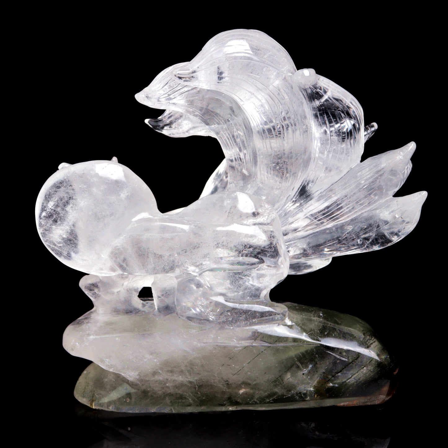 Masterpiece: 7.5" Garden Quartz Crystal Nine Tail Fox Figurine Gift Decor