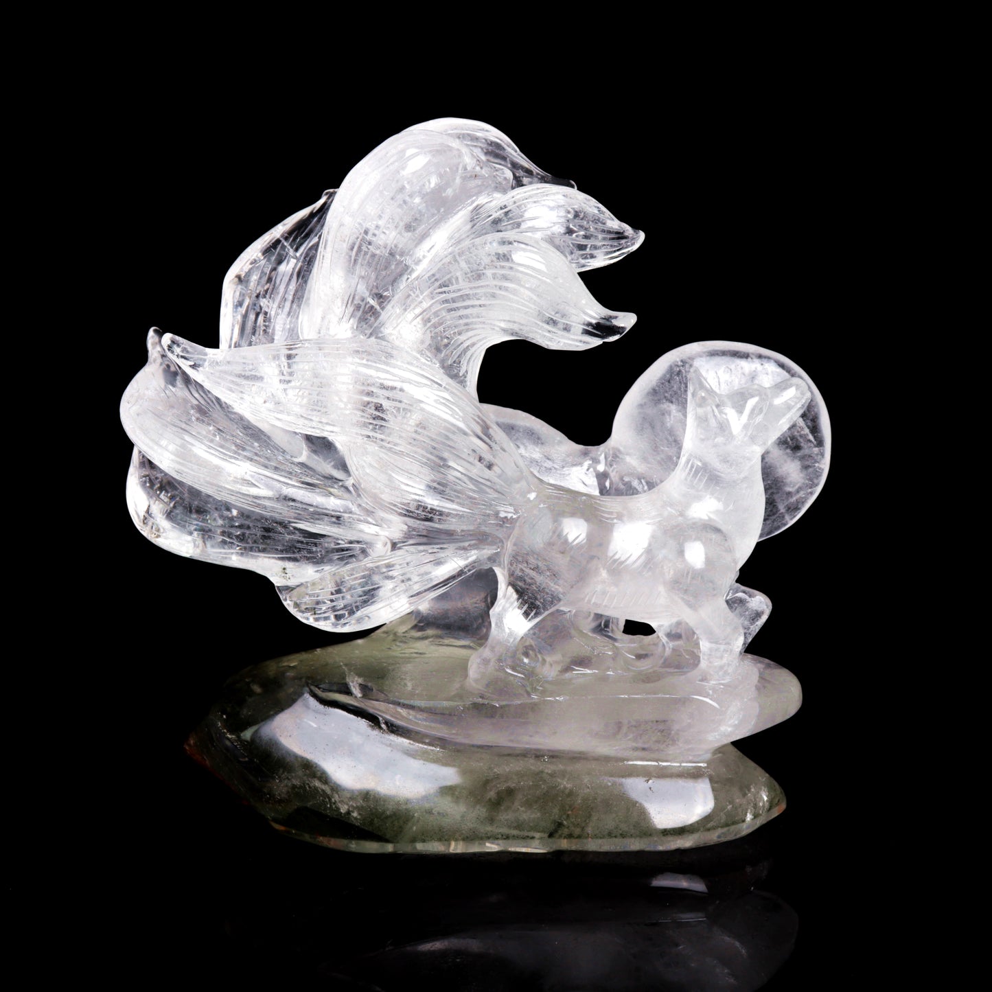 Masterpiece: 7.5" Garden Quartz Crystal Nine Tail Fox Figurine Gift Decor