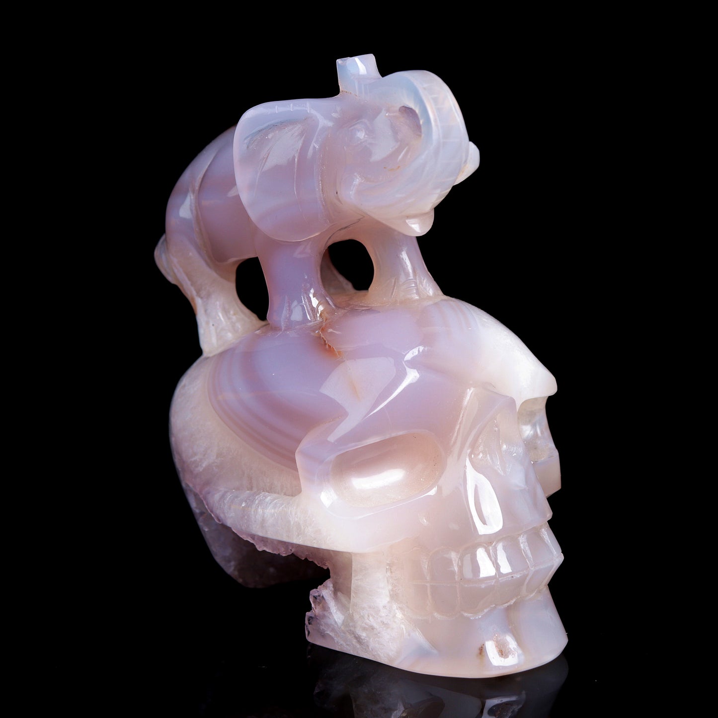 5.5" Druzy Agate Carved Crystal Skull Elephant Figurine Quartz Arts