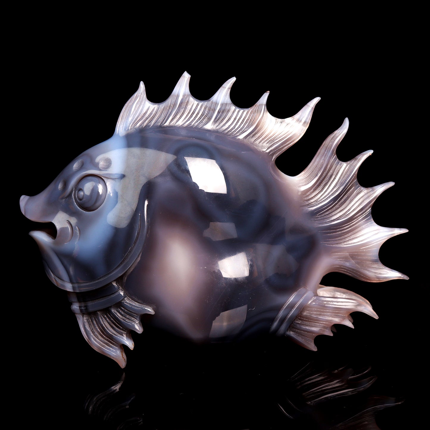 Masterpiece: 8" Amethyst Agate Carved Crystal Fish Sculpture Art Collection