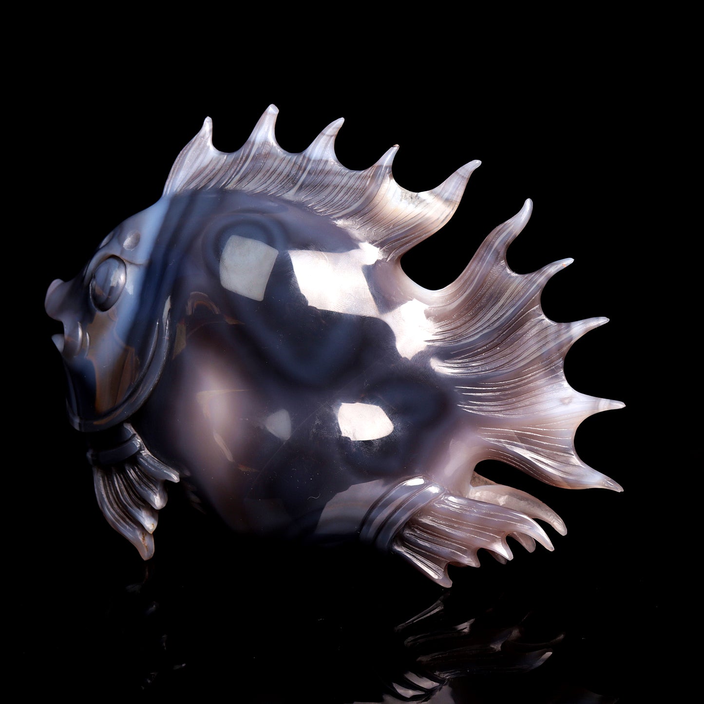 Masterpiece: 8" Amethyst Agate Carved Crystal Fish Sculpture Art Collection