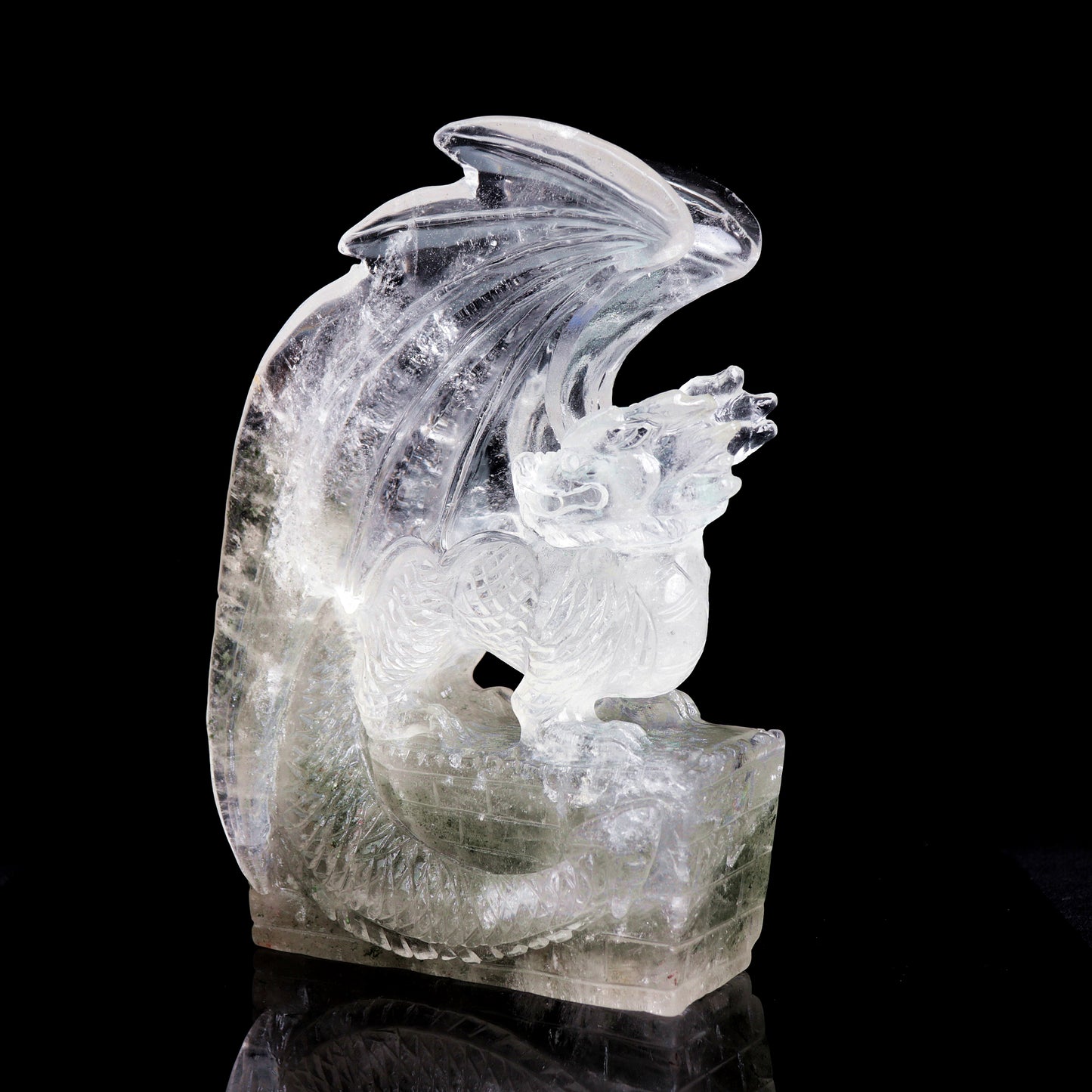 8" Garden Quartz Carved Crystal Dragon Figurine Healing Quartz Decor