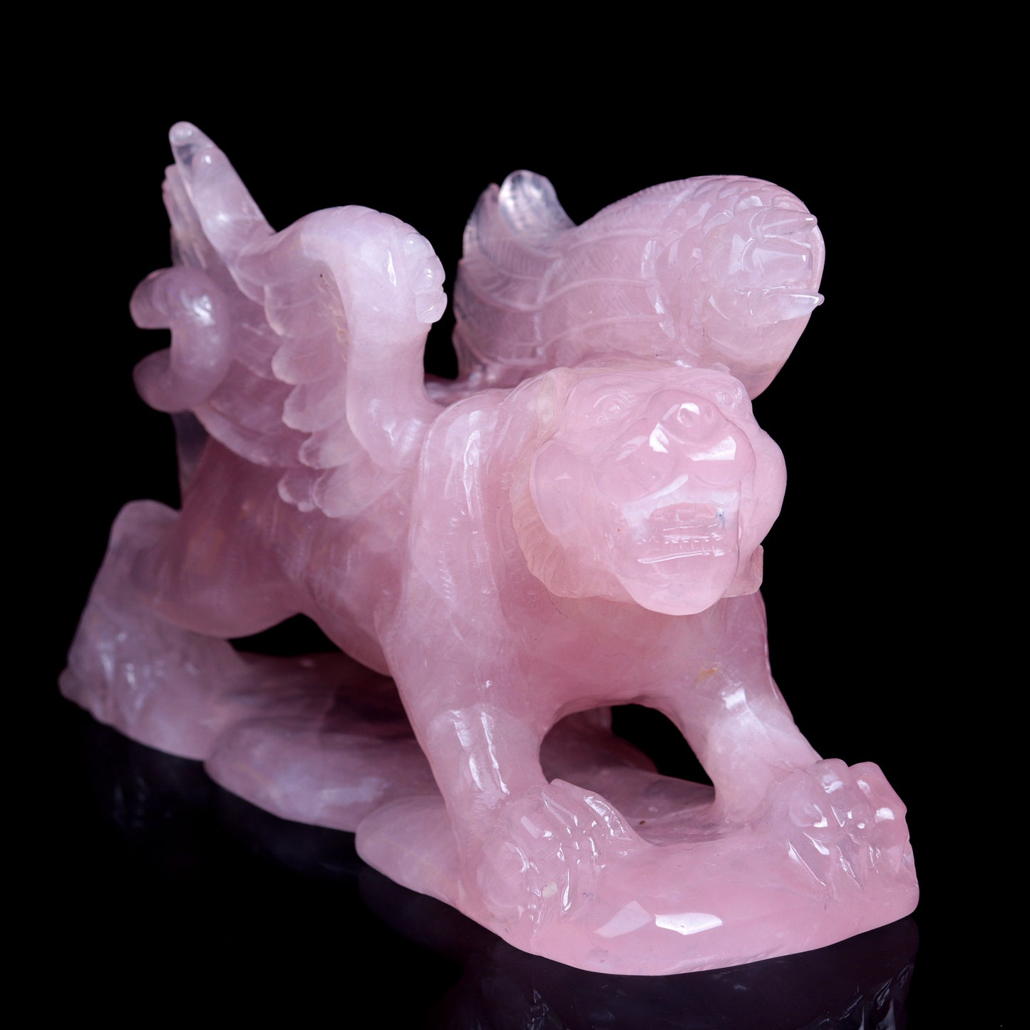 8.6" Rose Quartz Carved Flying Tiger Sculpture Realistic Crystal Healing Quartz Decor