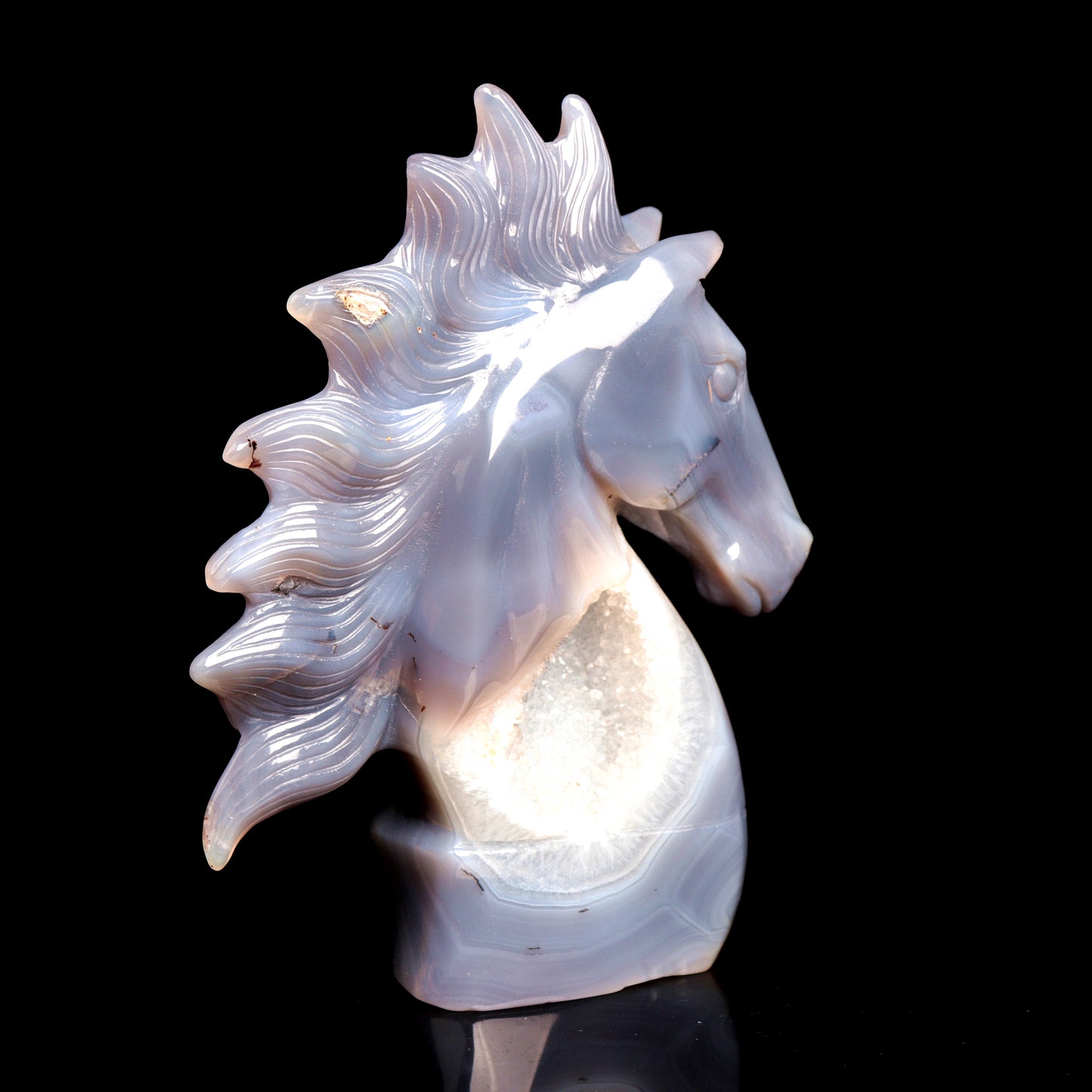 6.5" Druzy Agate Carved Crystal Horse Figurine Realistic Healing Quartz Decor