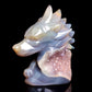 5.5" Amethyst Agate Carved Crystal Wolf Head Figurine Realistic Healing Quartz Decor