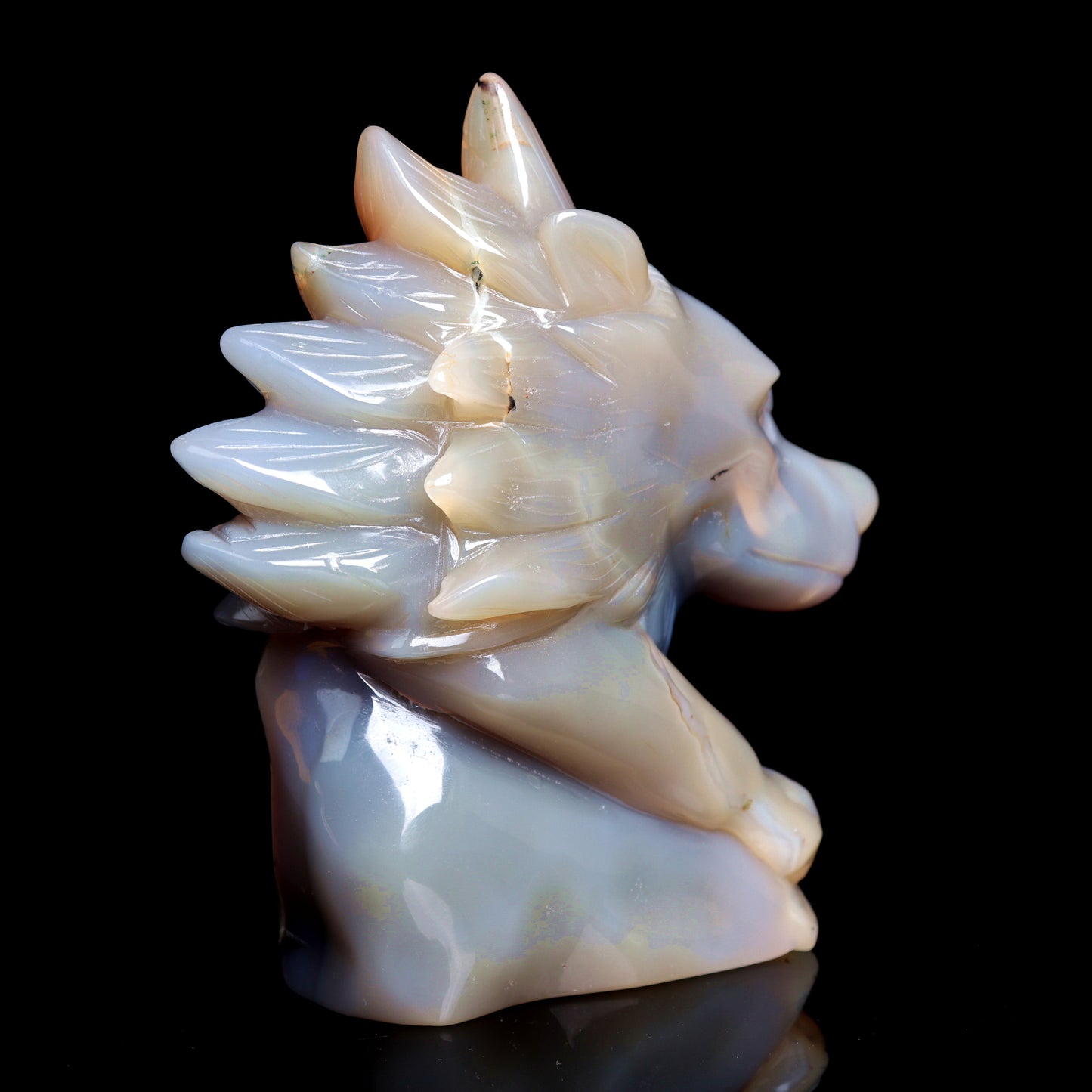 5.5" Amethyst Agate Carved Crystal Wolf Head Figurine Realistic Healing Quartz Decor