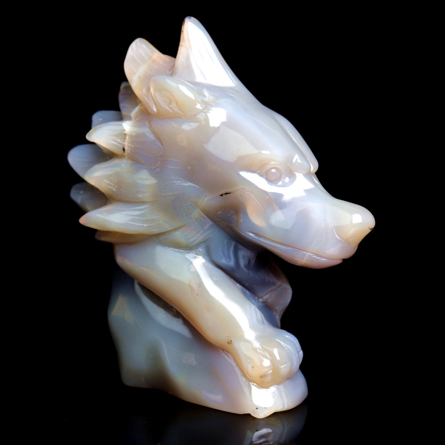 5.5" Amethyst Agate Carved Crystal Wolf Head Figurine Realistic Healing Quartz Decor