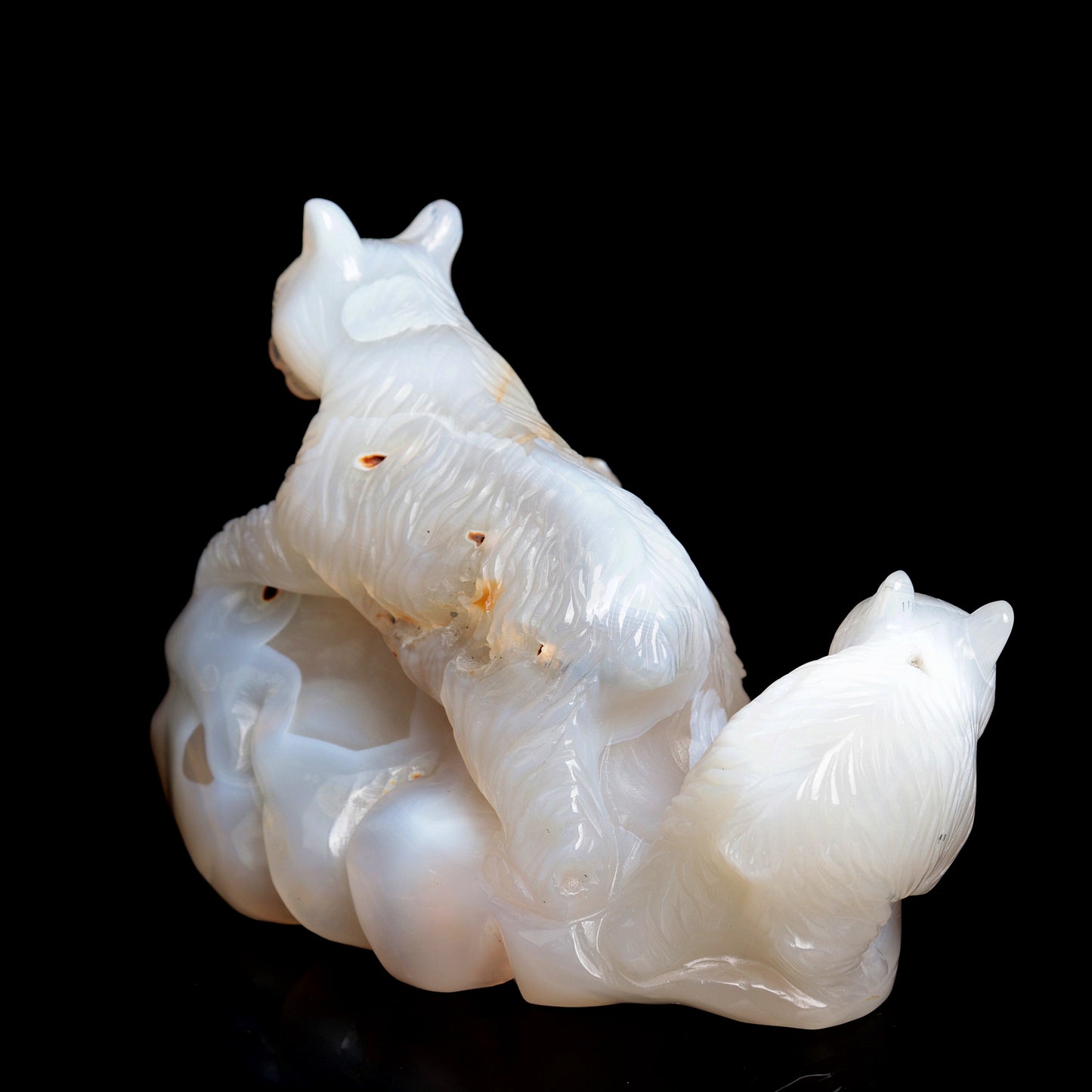 7" Madagascar Agate Carved Crystal Bear Family Sculpture Realistic Healing Quartz