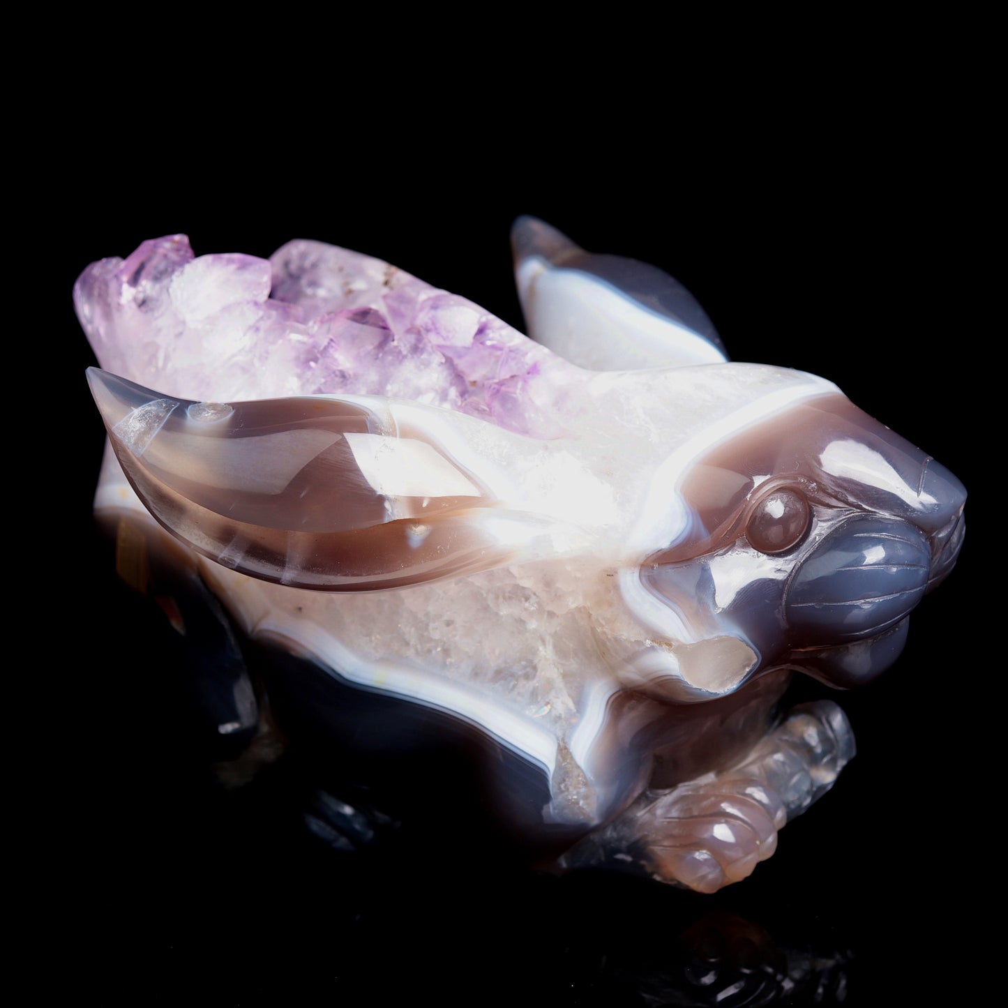 Masterpiece: Amazing 7" Amethyst Geode Agate Carved Crystal Bunny rabbit Sculpture