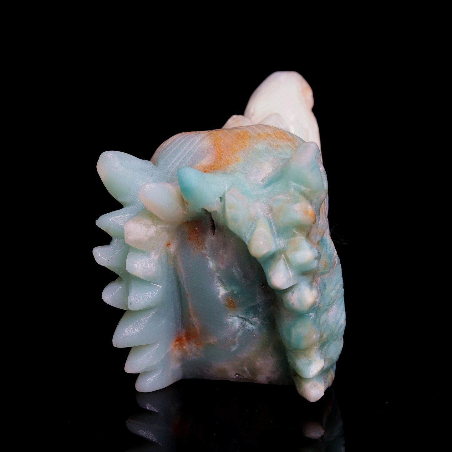 5" Amazonite Carved Crystal Wolf Head Statue Realistic Healing Quartz Decor