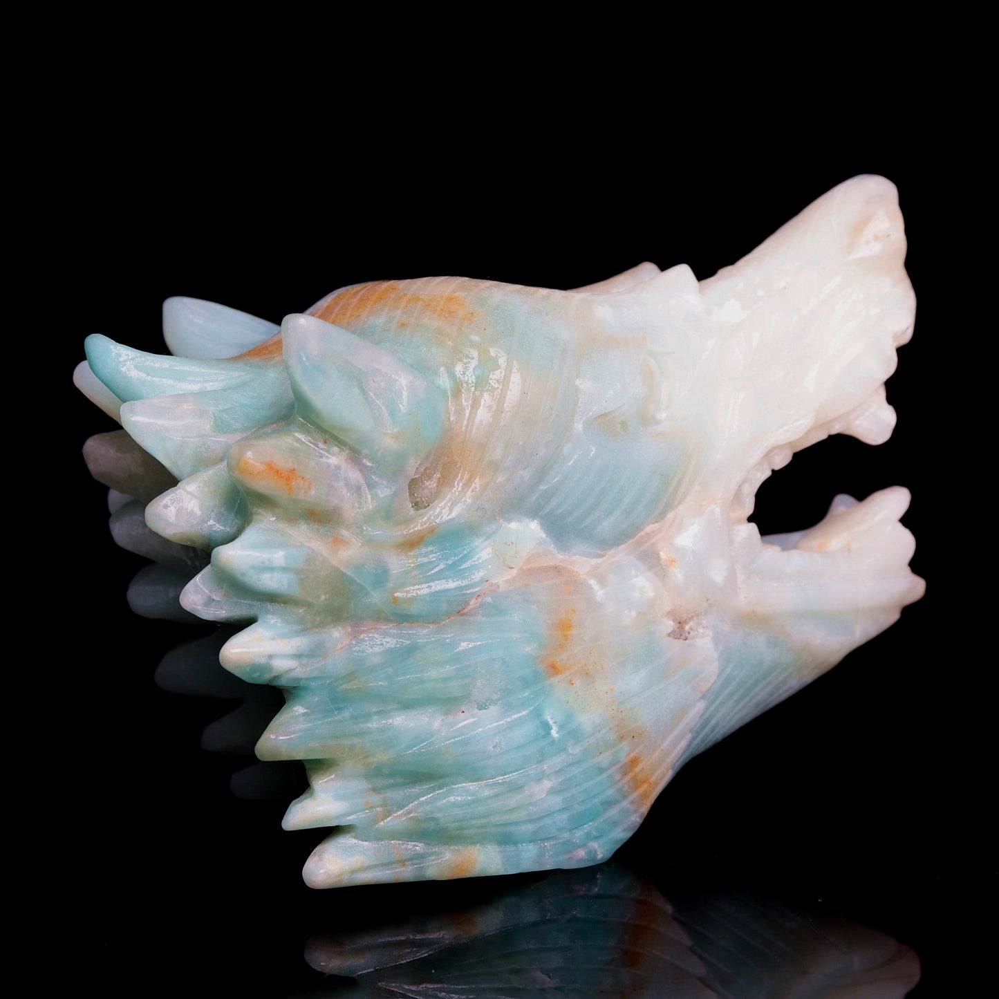 5" Amazonite Carved Crystal Wolf Head Statue Realistic Healing Quartz Decor