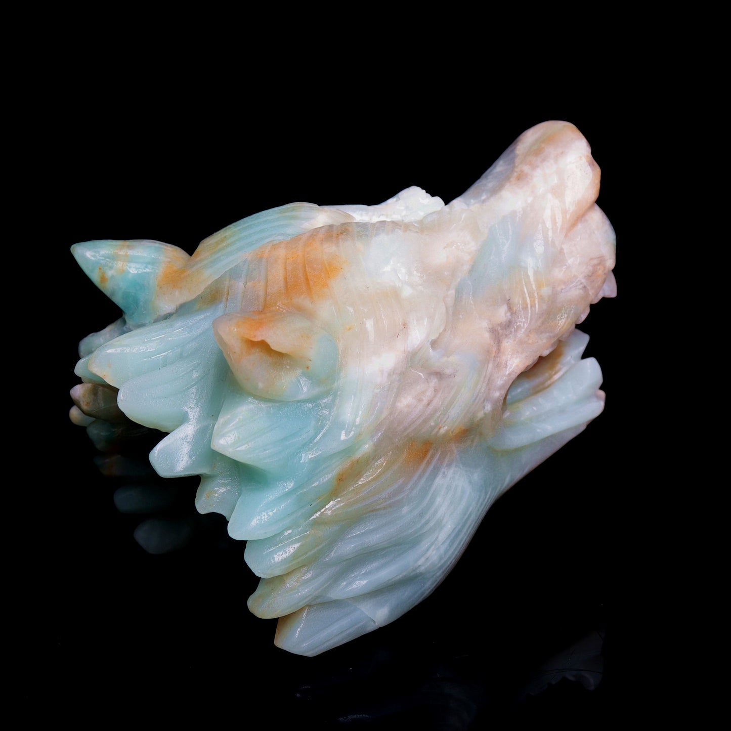 5" Amazonite Carved Crystal Wolf Head Statue Realistic Healing Quartz Decor