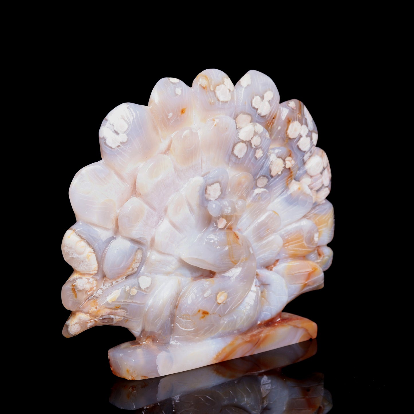 6.5" Flower Agate Crystal Peacock Figurine Realistic Healing Quartz