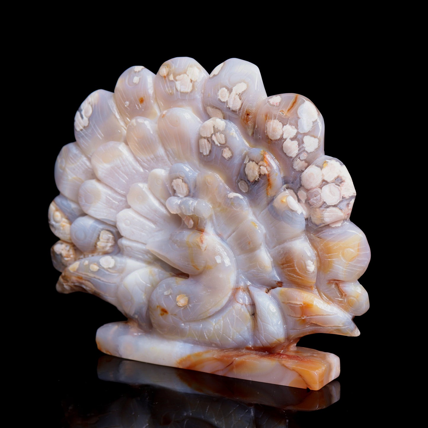 6.5" Flower Agate Crystal Peacock Figurine Realistic Healing Quartz