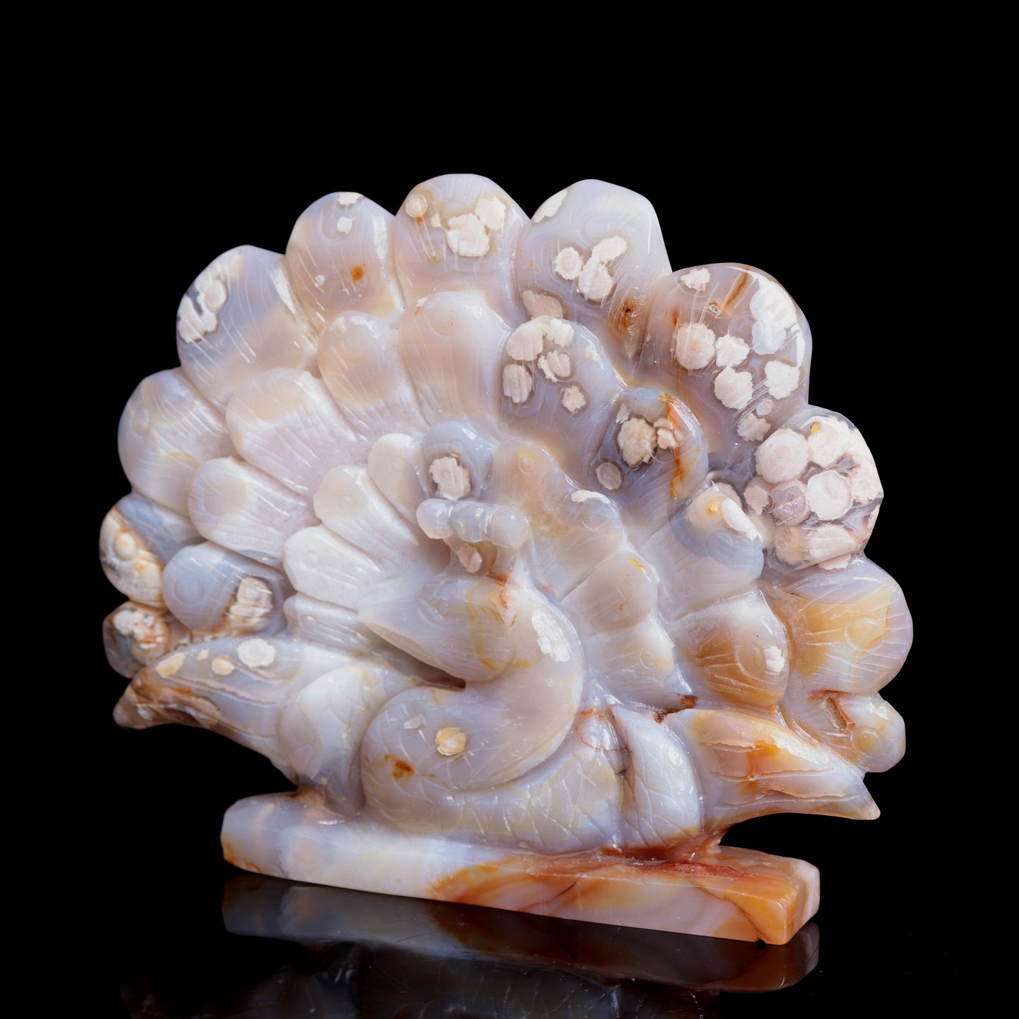6.5" Flower Agate Crystal Peacock Figurine Realistic Healing Quartz