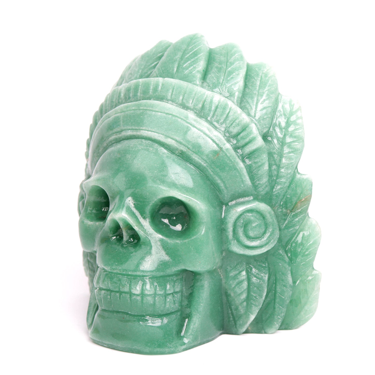 4.5" Green Aventurine Carved Crystal Indian Skull Sculpture Healing Quartz