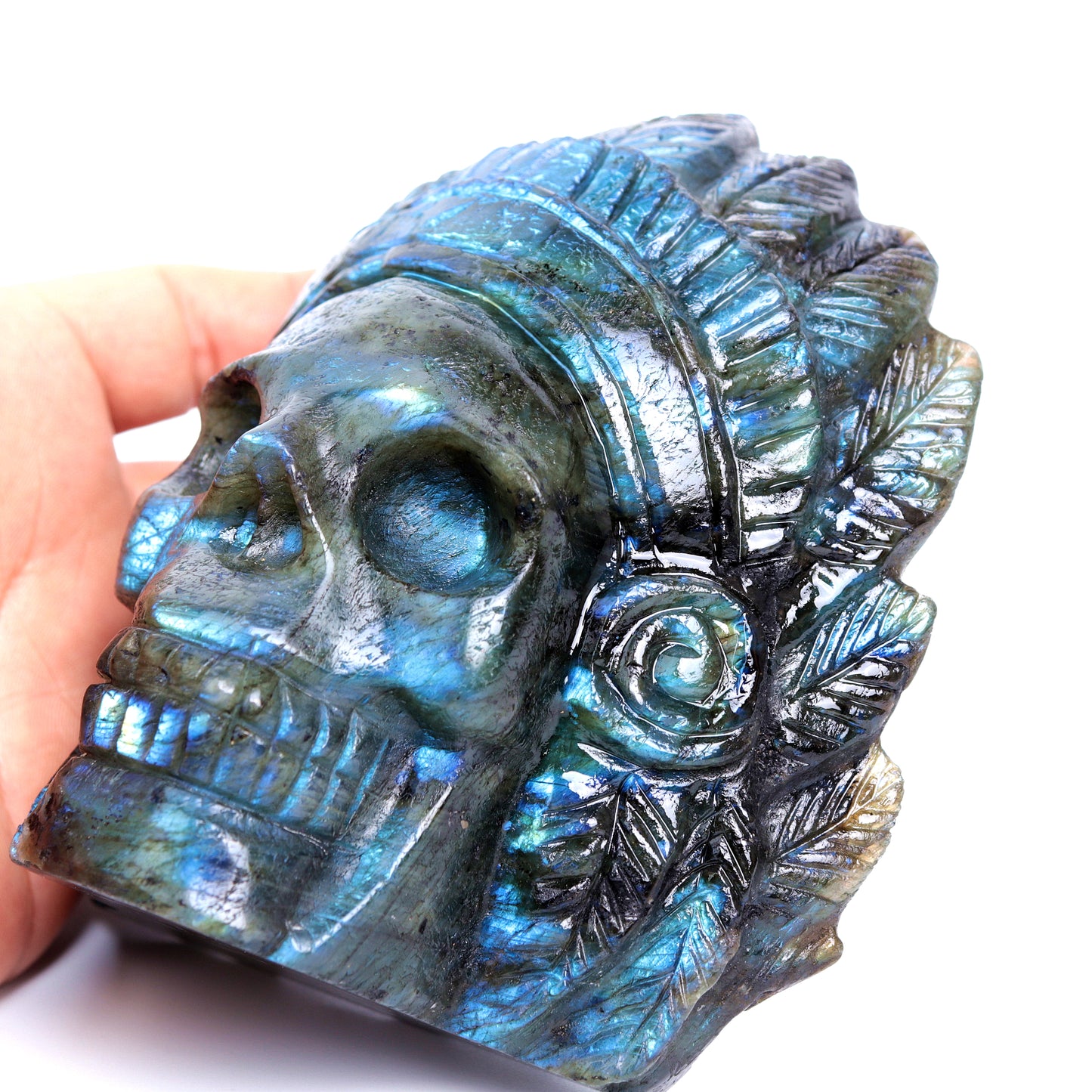 4.5" Labradorite Carved Crystal Indian Skull Sculpture Healing Quartz