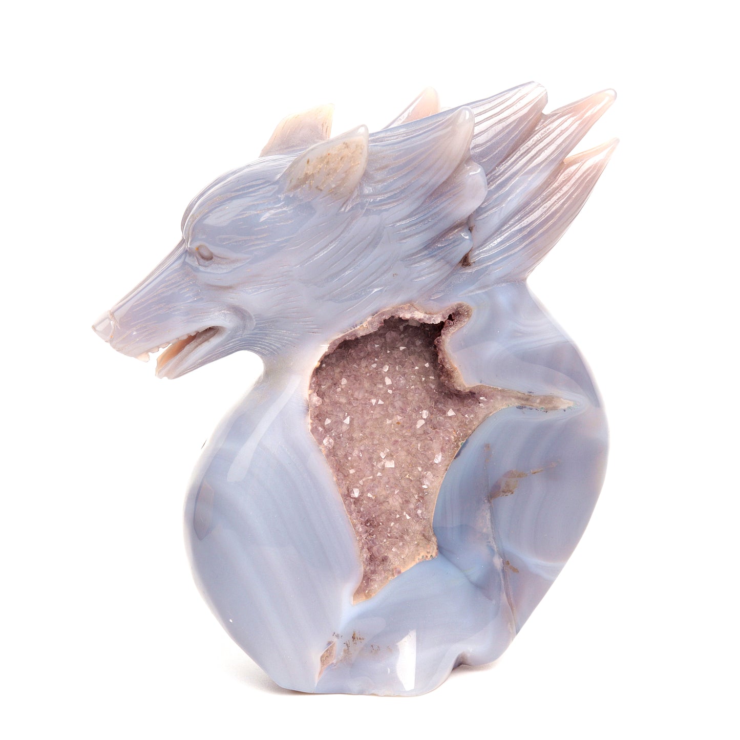 5" Druzy Agate Crystal Wolf Sculpture Realistic Healing Quartz Decor