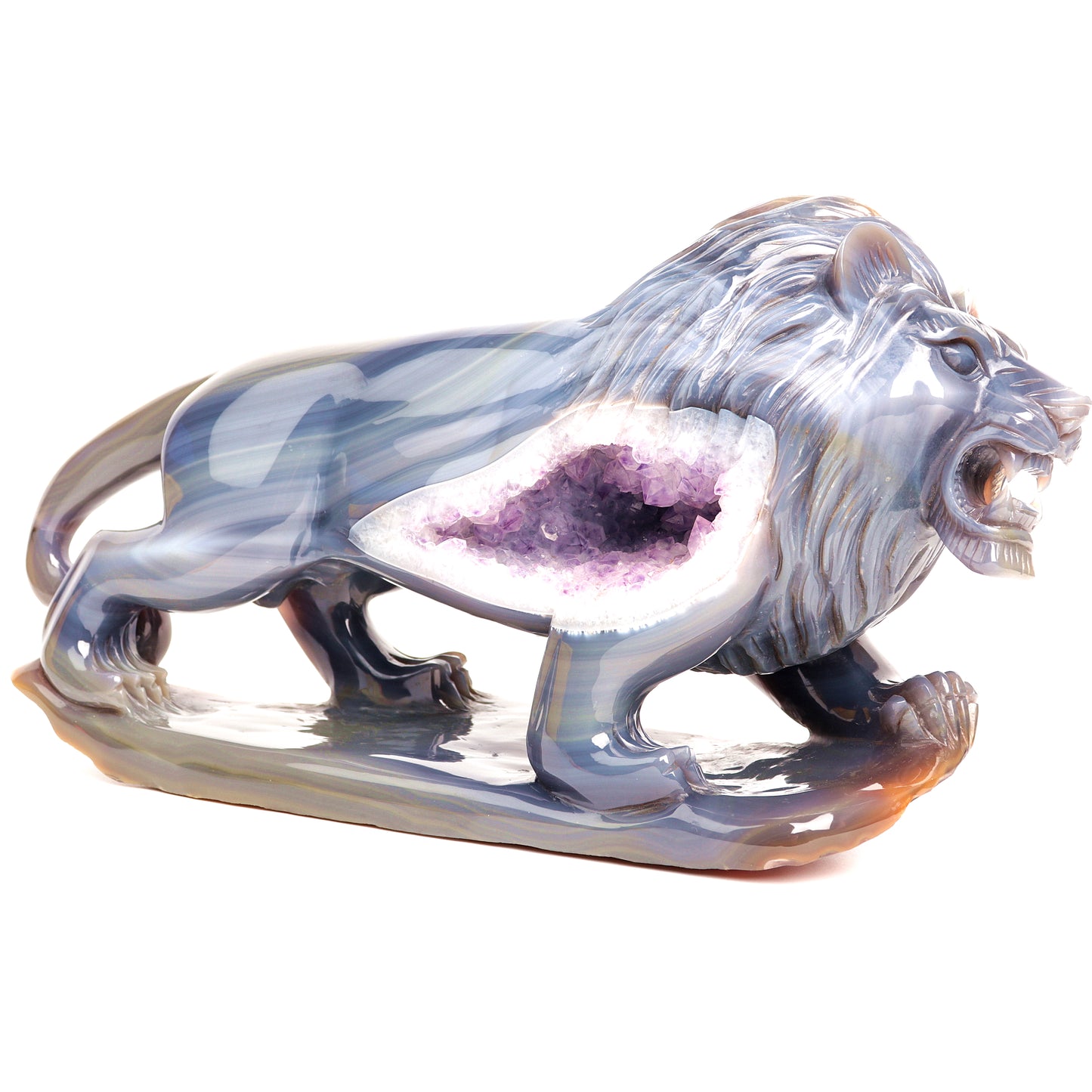 The MOST IMPRESSIVE Masterpiece: Amazing 14.5LB Amethyst Geode Agate Carved Crystal Lion Sculpture Realistic Healing Quartz Collection