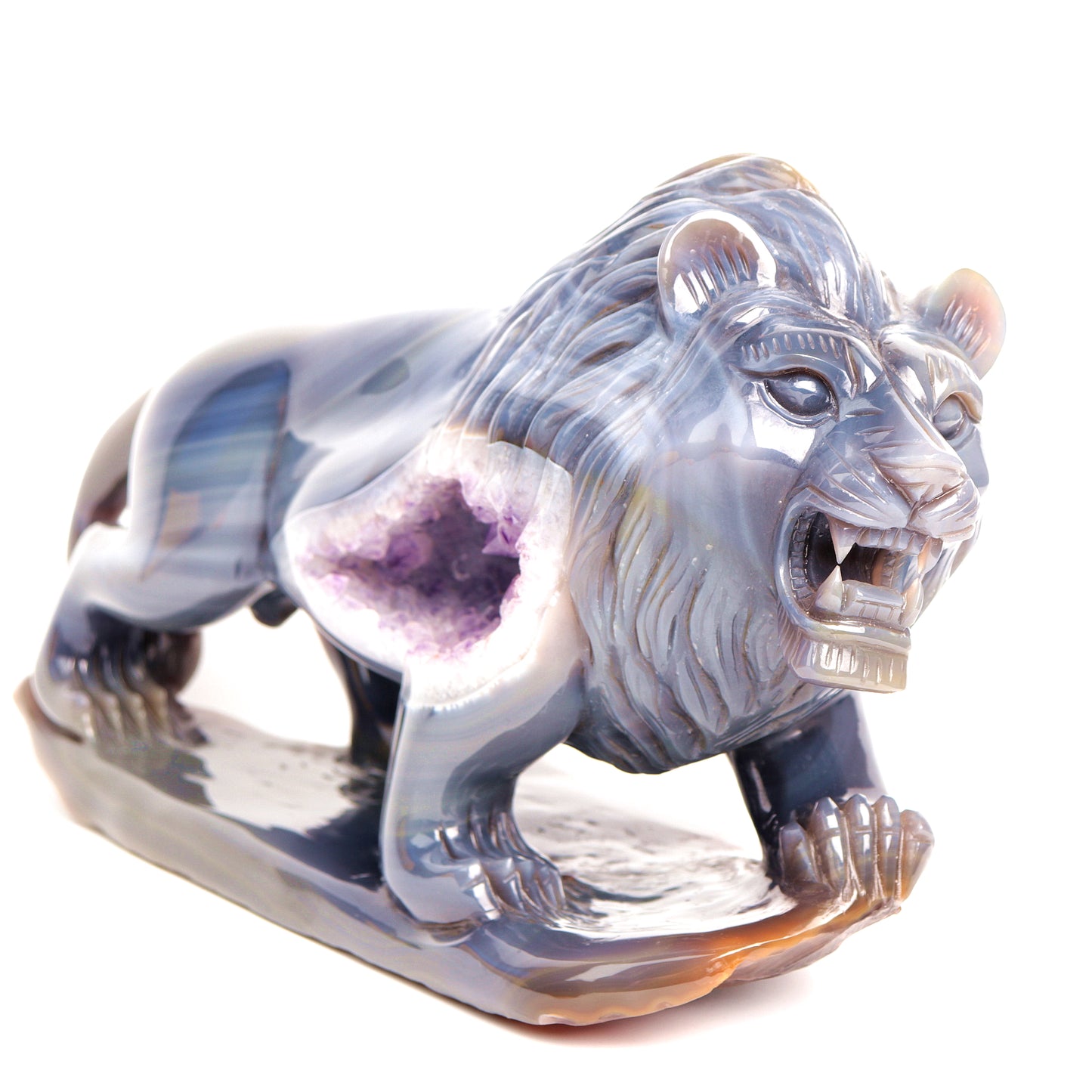 The MOST IMPRESSIVE Masterpiece: Amazing 14.5LB Amethyst Geode Agate Carved Crystal Lion Sculpture Realistic Healing Quartz Collection